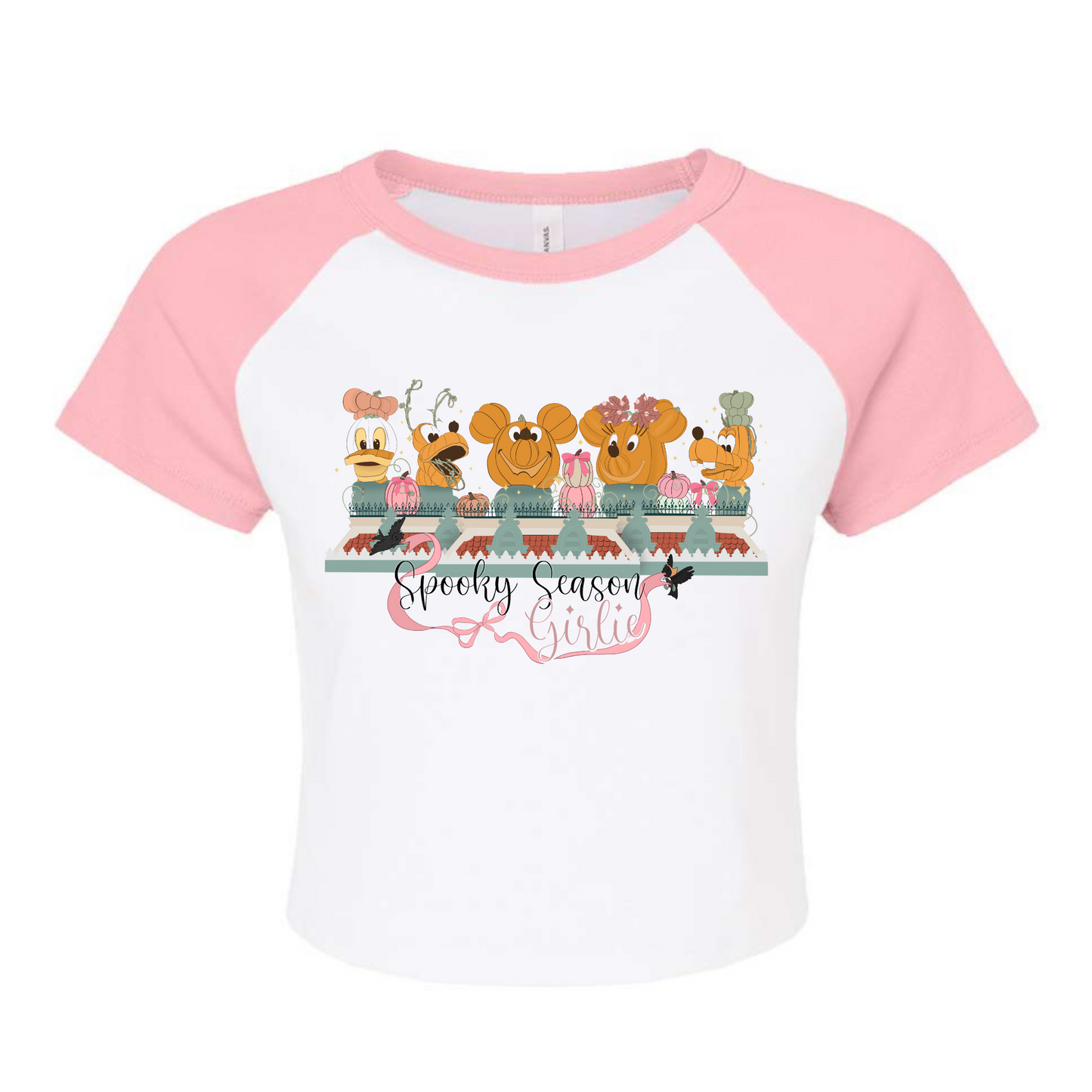 Pumpkins and Bows GRAPHIC pink Crop Tee MADE TO ORDER