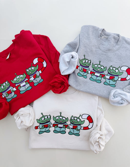 Candy Cane Aliens embroidered crewneck PRE-ORDER (11/21-12/3)