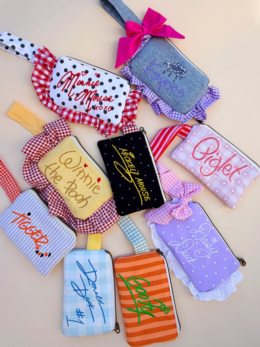 Embroidered Signature wristlet pouches (END OF MAY/EARLY JUNE)