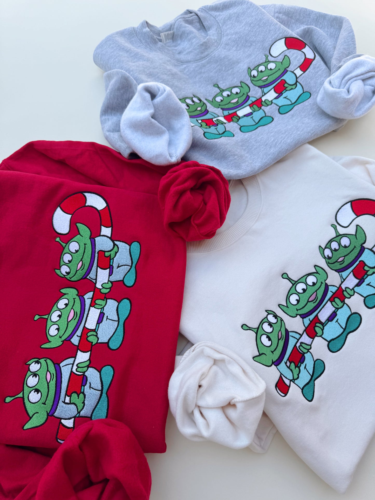 Candy Cane Aliens embroidered crewneck PRE-ORDER (11/21-12/3)